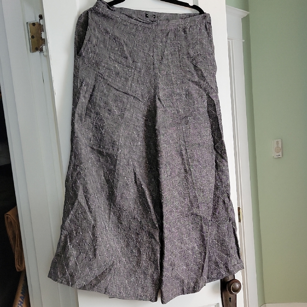 Rachel Comey Textured Grey Marled Linen High Waist Crop Wide Leg Pants - 6